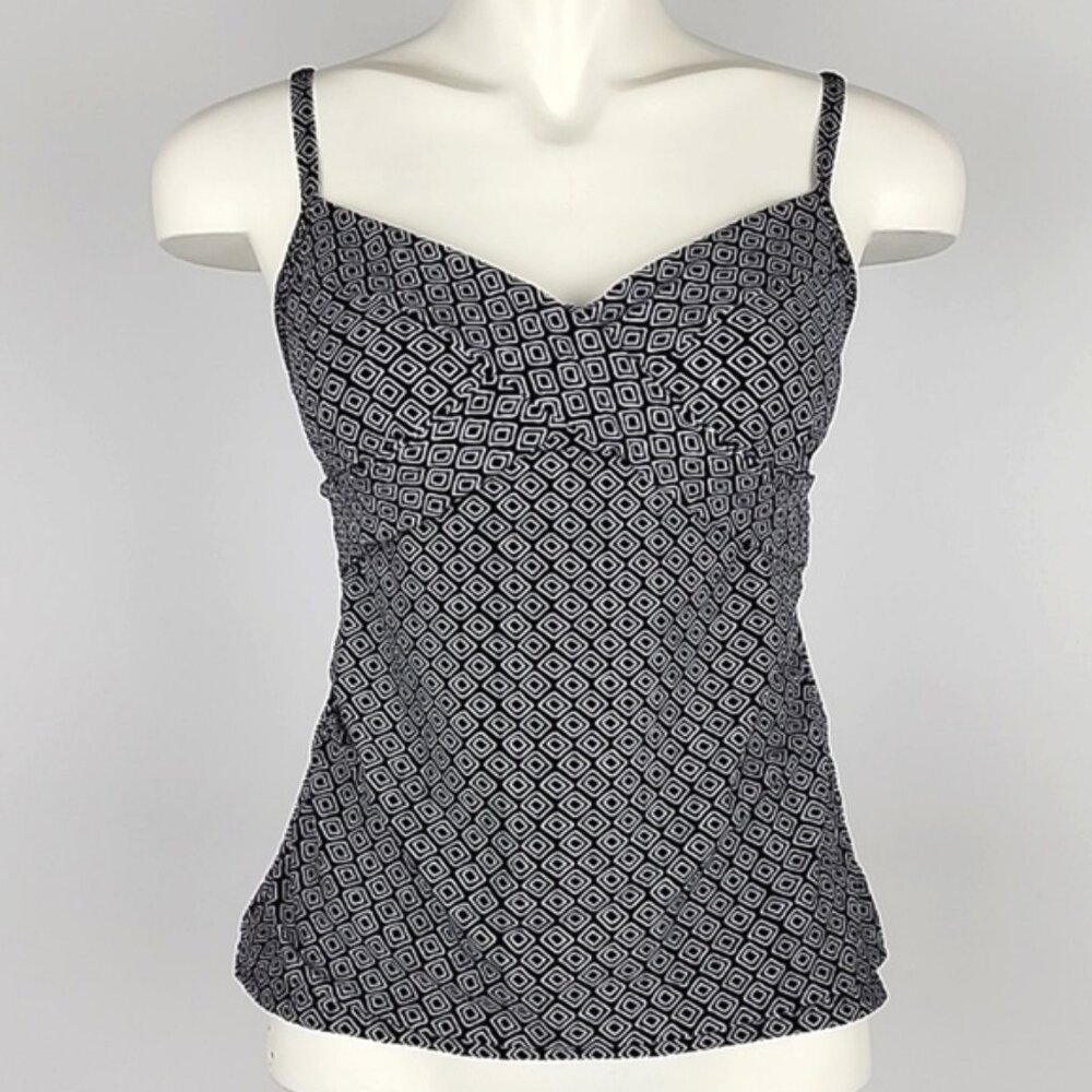 Christina Tankini Black White Geometric Print Padded Cups High Back Size 8